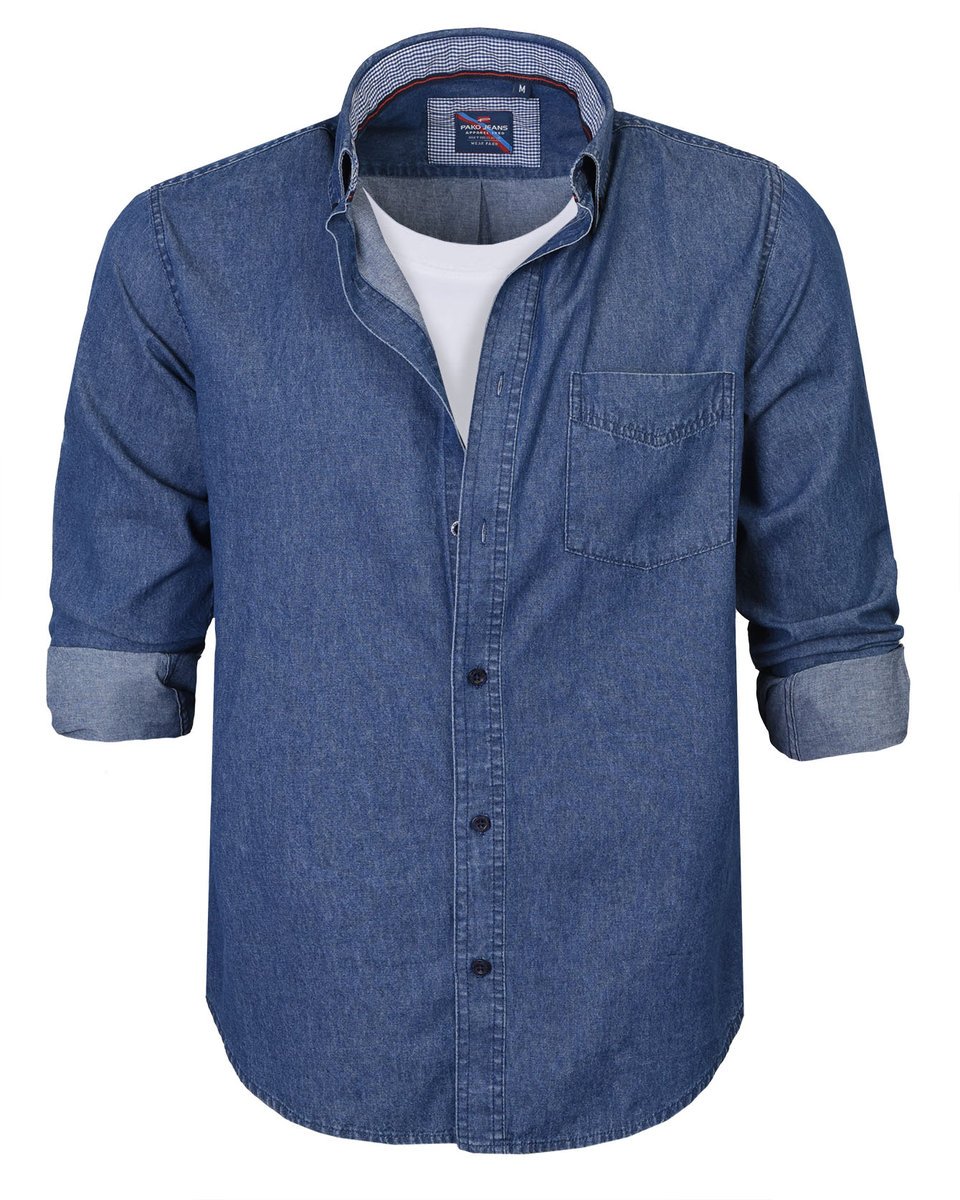 Koszula Męska Jeansowa z Długim Rękawem Regular Fit Bawełniana Pako Jeans