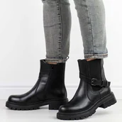 Botki damskie - Czarne skórzane botki damskie Sergio Leone Tr719-S - miniaturka - grafika 1