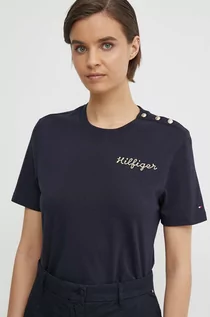 Koszulki sportowe damskie - Tommy Hilfiger t-shirt bawełniany damski kolor granatowy - grafika 1