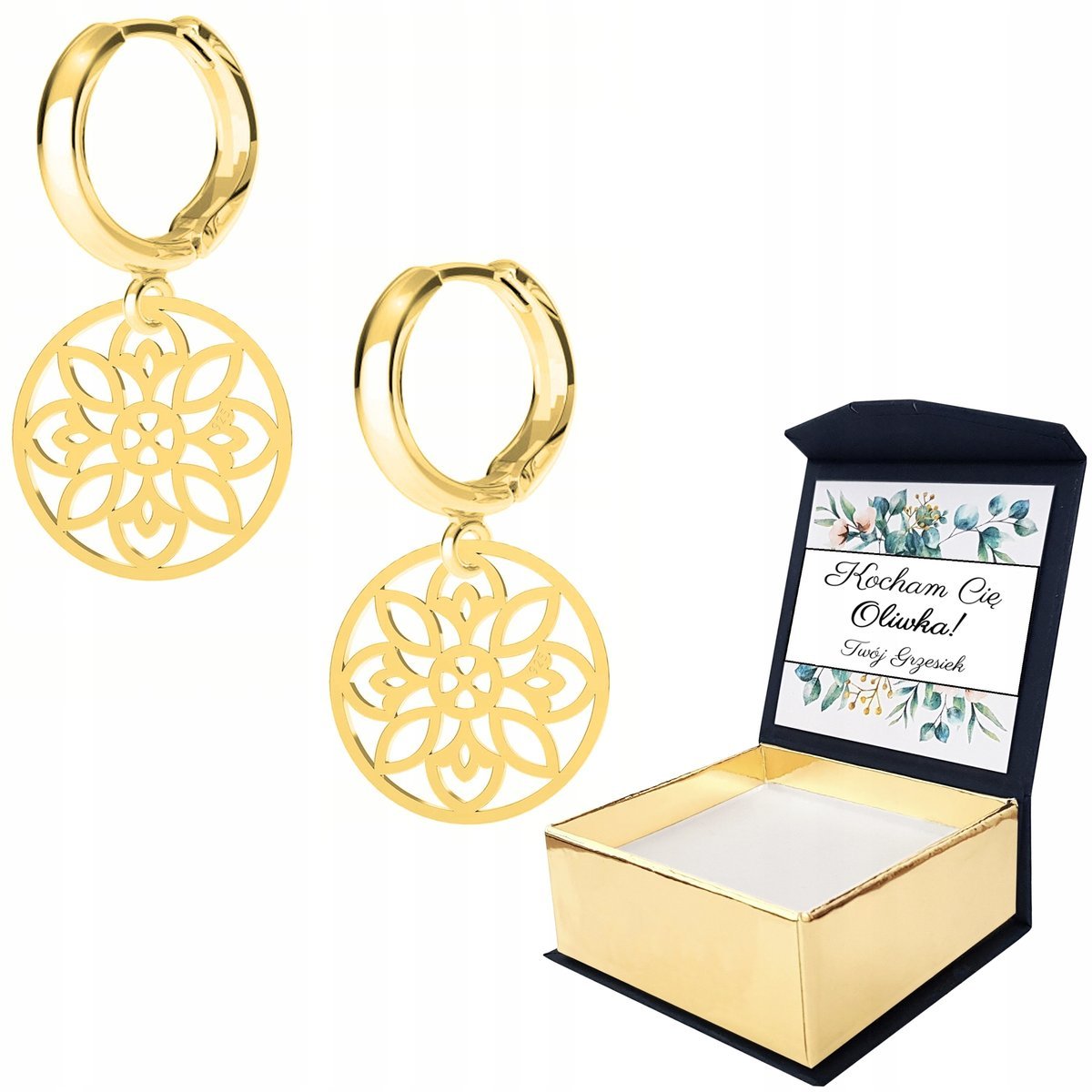 Kolczyki złote Ażurowy Kwiat Kwiatek WŁASNY NADRUK