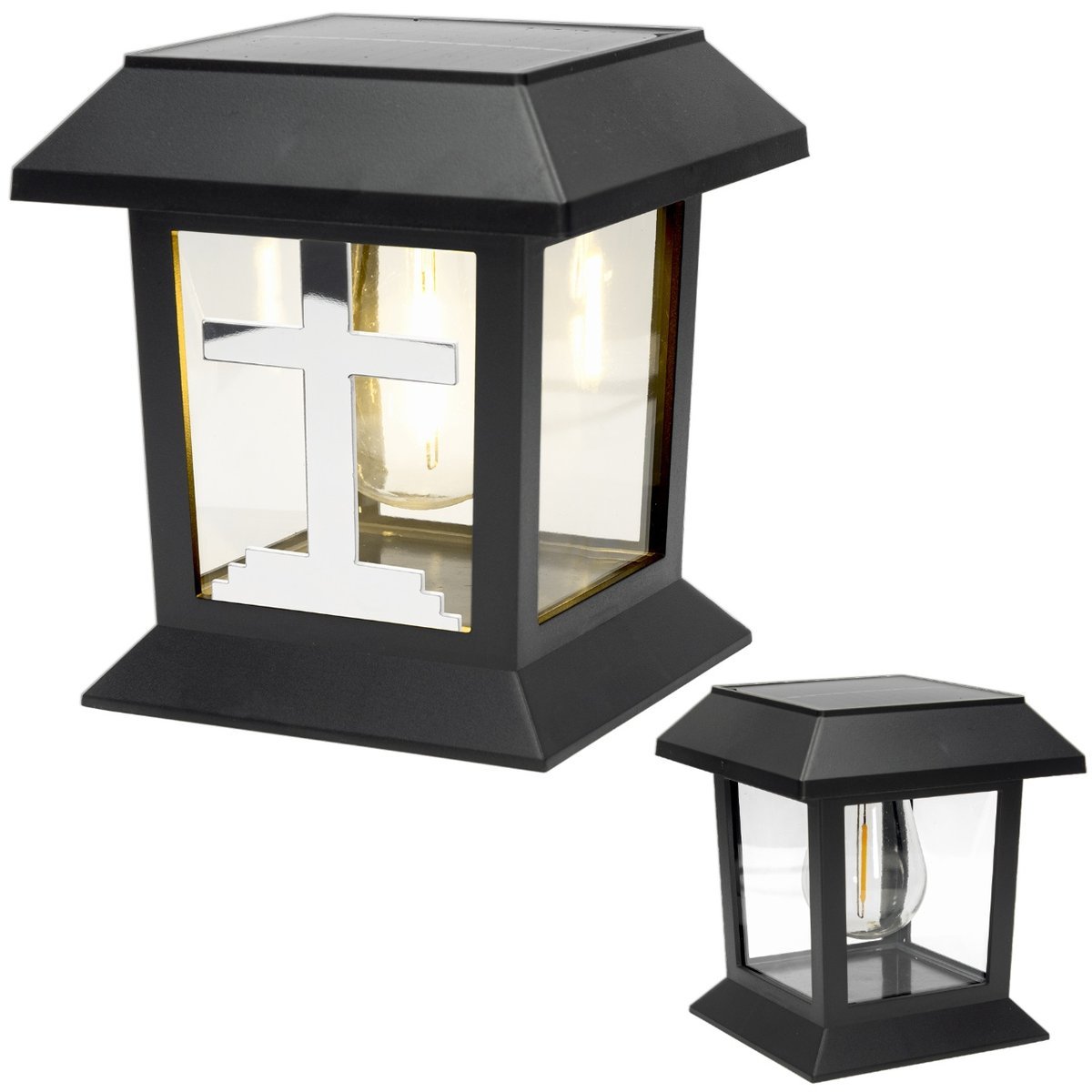 Znicz Solarny Led Lampion Na Grób Statuetka Na Cmentarz Z Krzyżem