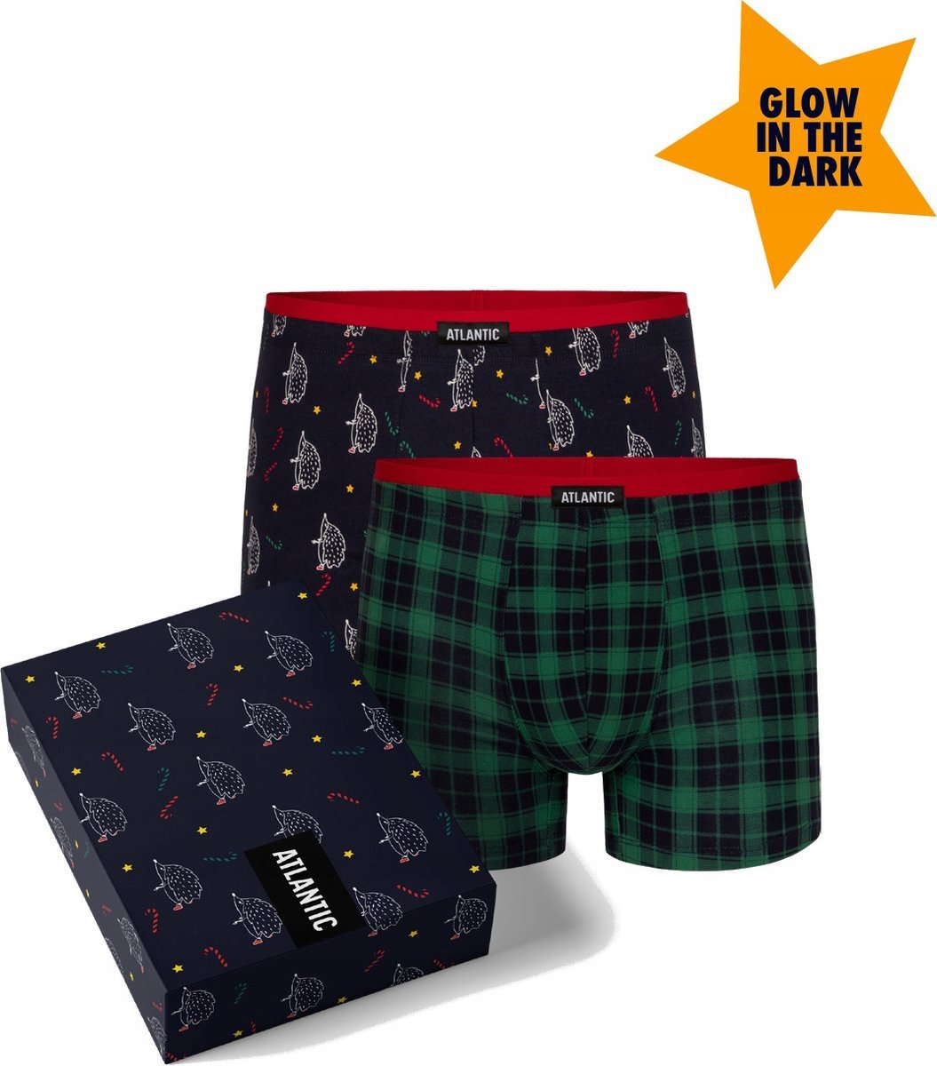 ATLANTIC SZORTY MĘSKIE BOKSERKI BAWEŁNA+ELASTAN 2GMH020 ZIELONE KRATKA *S*