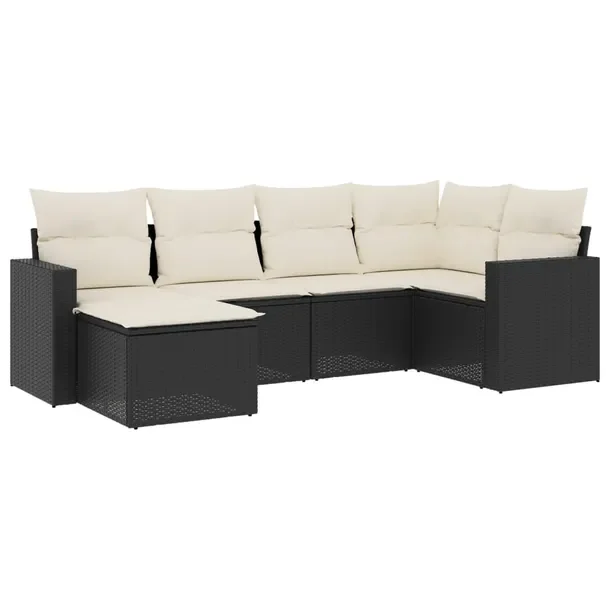 Zestaw mebli ogrodowych modułowych czarny rattan PE z poduszkami 62x62x69