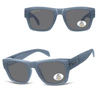 Okulary korekcyjne, oprawki, szkła - Szaro- niebieskie prostokątne okulary przeciwsłoneczne z polaryzacją MP189D - miniaturka - grafika 1