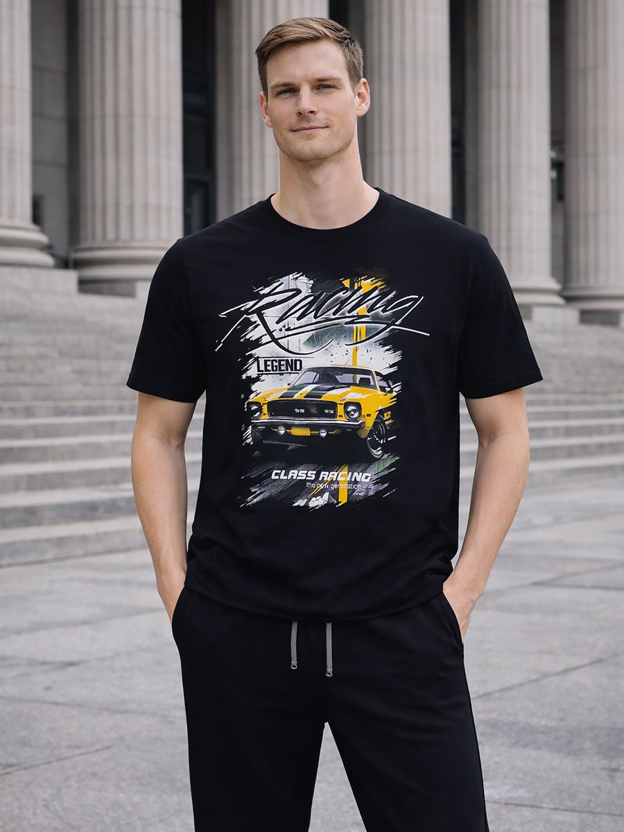Bawełniany t-shirt z nadrukiem czarny XL
