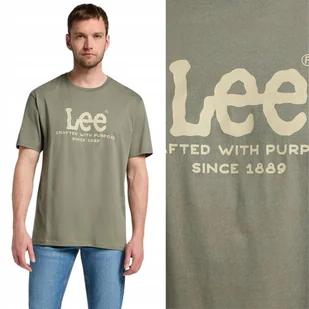 Lee RELAXED LOGO TEE Olive Grove LUŹNY ZIELONY BAWEŁNIANY T-SHIRT LOGO XL - Koszulki męskie - miniaturka - grafika 1