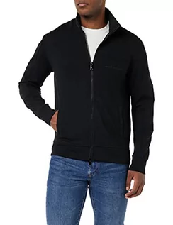 Bluzy damskie - Armani Exchange Men's monochromatyczna Mock Neck Zip up bluza kardigan sweter, czarna, bardzo duża, czarny, XL - grafika 1