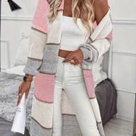 Swetry damskie - TEMU Sweter Damski – Modny Kardigan z Otwartym Przodem, Pastelowy Róż, Beż i Biały, Elegancki Strój na Biuro lub Imprezę, Sweter Oversize na - miniaturka - grafika 1