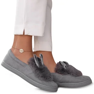 Kapcie Buty Domowe Cieple Damskie Dziecięce Trampki Z Futerkiem I Uszami Szare 30 - Kapcie damskie Kapcie Buty Domowe Cieple Damskie Dziecięce Trampki Z Futerkiem I Uszami Szare 30 - Kapcie damskie - miniaturka - grafika 1