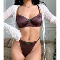 Komplety bielizny - Satynowy komplet bielizny - Brązowy - miniaturka - grafika 1