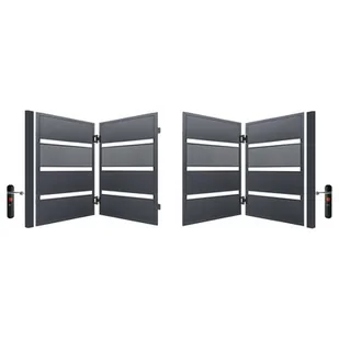 Brama dwuskrzydłowa łamana Olaf ocynk RAL7016 struktura 400 x 158 cm z automatem - Ogrodzenia - miniaturka - grafika 1