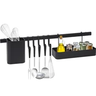 Półki do kuchni - Excellent Houseware Wieszak reling kuchenny na przybory przyprawy metalowy czarny loft 60 cm O-530854 + O-530854 - miniaturka - grafika 1