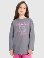 Bluzki dla dziewczynek - 4F Longsleeve oversize z nadrukiem dziewczęcy - szary 134 (8-9 lat) - miniaturka - grafika 1