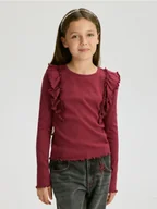 Bluzki dla dziewczynek - Reserved - Prążkowana bluzka z falbanką - jasnofioletowy - miniaturka - grafika 1