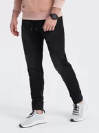 Spodnie męskie - Spodnie męskie joggery jeansowe z przeszyciami - czarne V3 OM-PADJ-0113 - miniaturka - grafika 1