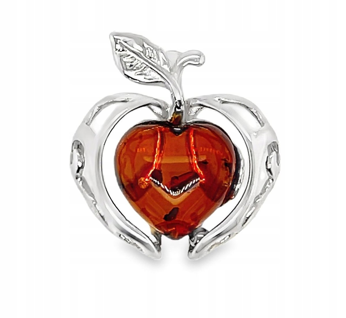 Wisiorek srebrny z bursztynem jabłko ZAWIESZKA ze srebra serce