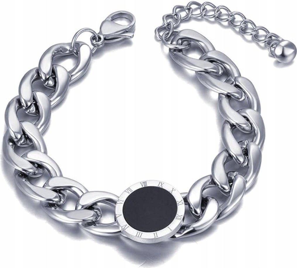 Srebrna Bransoletka Rzymskie Liczby z Kamieniem Pierścień Szlachetna