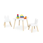 Stoliki dla dzieci - Relaxdays 3-częściowy zestaw do siedzenia dla dzieci, 2 krzesła, uszy królika, kącik do pokoju dziecięcego, biały/naturalny - miniaturka - grafika 1