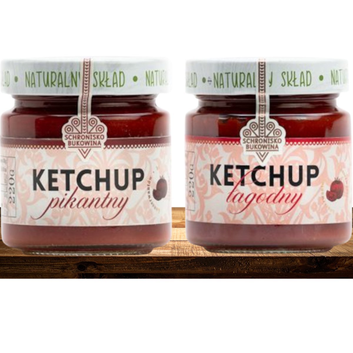 Ketchup łagodny + Ketchup pikantny 220g - Schronisko Bukowina