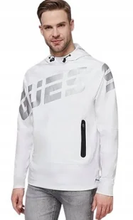 GUESS BIAŁA BLUZA MĘSKA Z KAPTUREM I SREBRNYM NADRUKIEM M G_A - Bluzy męskie - miniaturka - grafika 1