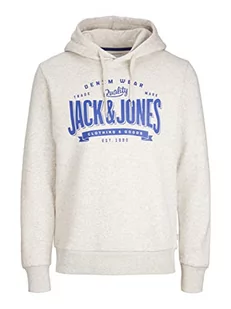 Bestseller A/S Męska bluza z kapturem JJELOGO Sweat Hood 1 COL Mel 23/24 NOOS, biały melanż, L, bia?y melan? - Bluzy męskie - miniaturka - grafika 1