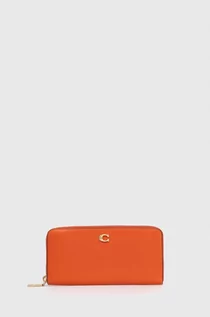 Portfele - Coach portfel skórzany damski kolor pomarańczowy - grafika 1