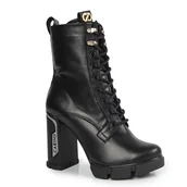 Botki damskie - Czarne botki Carinii B9759 damskie słupek skóra modne platforma r.36 - miniaturka - grafika 1