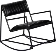 Fotele - Elior Czarny fotel bujany ze skóry naturalnej i stali - Tono - miniaturka - grafika 1