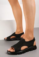 Sandały damskie - Czarne Wsuwane Płaskie Sandały z Perforacją Wizemia - miniaturka - grafika 1