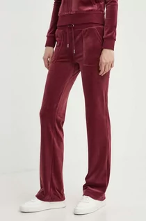 Spodnie damskie - Juicy Couture spodnie dresowe welurowe kolor bordowy gładkie JCAP180 - grafika 1
