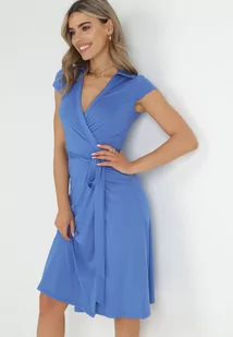 Niebieska Kopertowa Sukienka Midi Wiązana w Talii Mayella - Sukienki - miniaturka - grafika 1