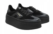 Półbuty damskie - Czarne półbuty sneakersy Carinii B9992 damskie platforma skóra r.40 - miniaturka - grafika 1