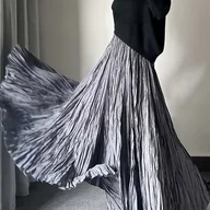 Spódnice - TEMU Elegancka Spódnica Midi A-Line dla Kobiet - Wieloplatkowa Spódnica z Rozkloszowanym Dołem na Jesień/Zimę, Pranie Ręczne, Jednolity Szary - miniaturka - grafika 1