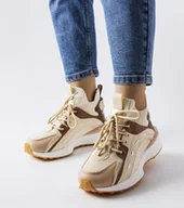 Sneakersy damskie - Beżowe sportowe sneakersy materiałowe Begins-38 - miniaturka - grafika 1