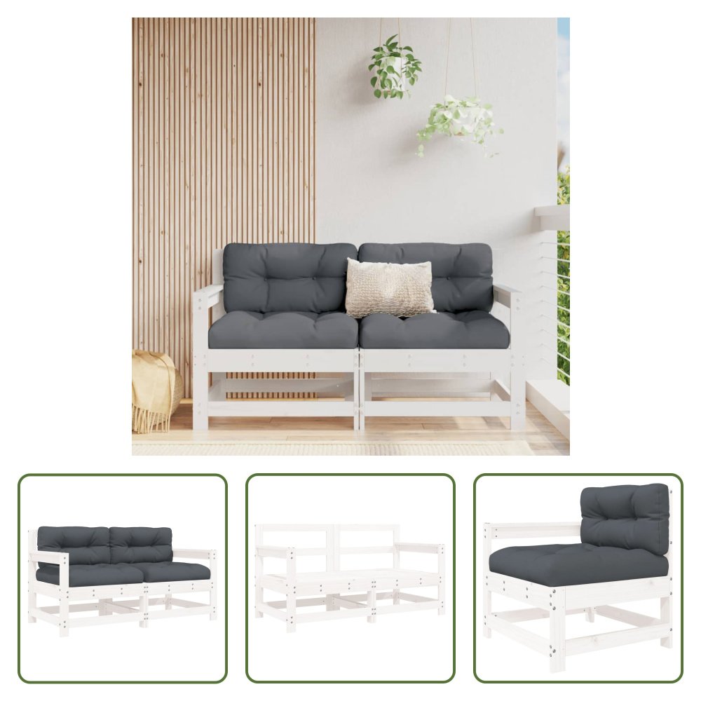 The Living Store Krzesła ogrodowe z poduszką 2 szt. Białe lite drewno sosnowe