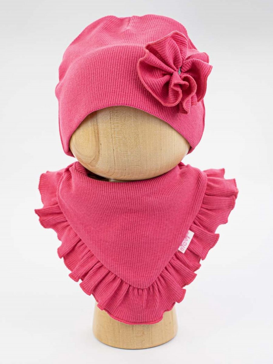 Dziewczęcy komplet czapka + chusta ciemnoróżowy Nicol r.116/122
