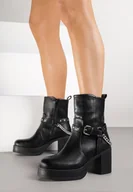 Botki damskie - Czarne Botki na Słupku z Ozdobnym Łańcuszkiem i Paskiem z Klamerką Calmerre - miniaturka - grafika 1