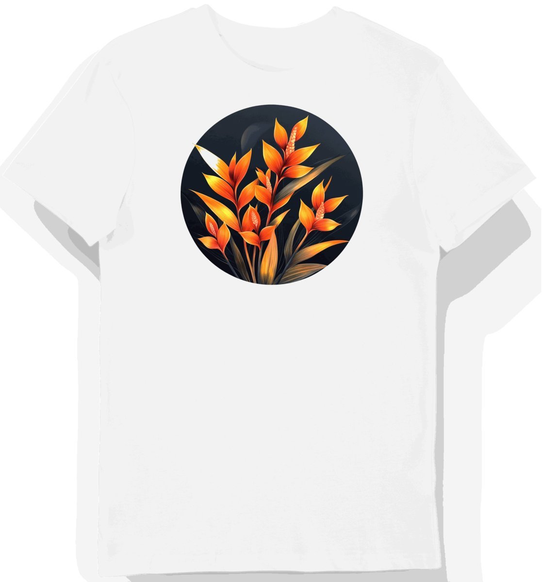 Koszulka męska biała z nadrukiem tropikalnych kwiatów Heliconia XXL