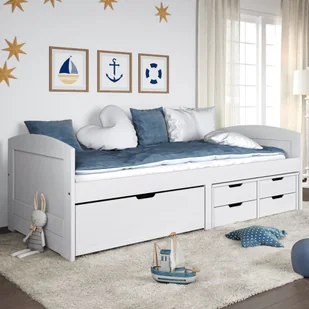 Łóżko dzienne, 5 szuflad, IRUN, białe, 90x200 cm, sosna Lumarko! - Łóżka - miniaturka - grafika 1