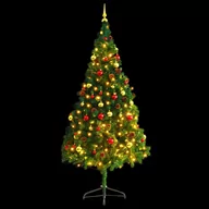 Choinki - vidaXL vidaXL Sztuczna choinka z bombkami i lampkami LED, zielona, 210 cm - miniaturka - grafika 1
