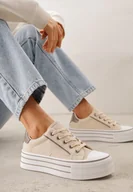 Trampki damskie - Beżowe Trampki o Klasycznym Fasonie na Platformie Opheme - miniaturka - grafika 1