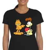 Koszulki i topy damskie - P037 DAMSKA ŚMIESZNA KOSZULKA GARFIELD KOT PIES BAJKA BAWEŁNA XL CZARNA - miniaturka - grafika 1