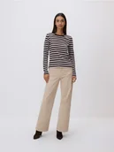 Bluzki damskie - Reserved - Longsleeve z haftem - ciemnobrązowy - miniaturka - grafika 1