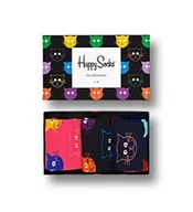 Skarpetki męskie - Happy Socks 3-Pack Cat Gift box, kolorowe i zabawne, Skarpetki dla kobiet i mężczyzn, Czarny-Niebieski-Zielony-Pomarańczowy-Liliowy-Żółty (41-46) - miniaturka - grafika 1