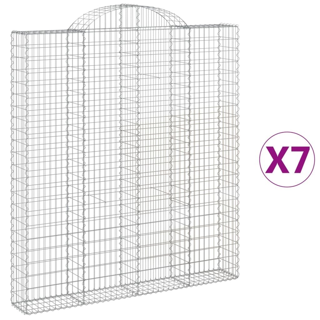 vidaXL Gabiony z wysokim łukiem 7 sztuk 200x30x220/240cm Ocynkowane żelazo