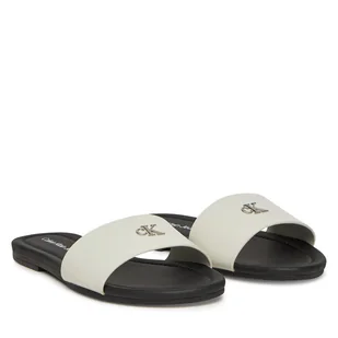 Klapki Calvin Klein Jeans Flat Sandal Slide Mg YW0YW01697 Biały - Klapki i japonki damskie - miniaturka - grafika 1
