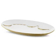 Tace i patery - Patera Ceramiczna Ebru 35X20X3 Biała + Złota - miniaturka - grafika 1