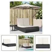 Leżaki ogrodowe - The Living Store Podwójna leżanka z poduszkami - czarna - polirattan - Podwójna Leżanka - miniaturka - grafika 1