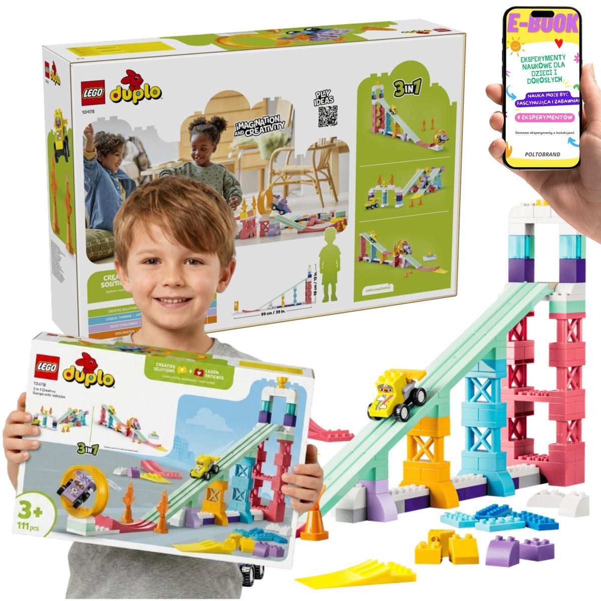 LEGO DUPLO Kreatywne Rampy 3w1 z Pojazdami Wyścigi (10478) + E-BOOK