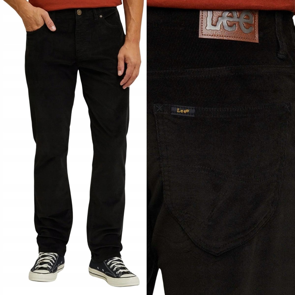 Lee STRAIGHT FIT MVP Extreme Motion Black wygodne spodnie sztruksy W32 L32